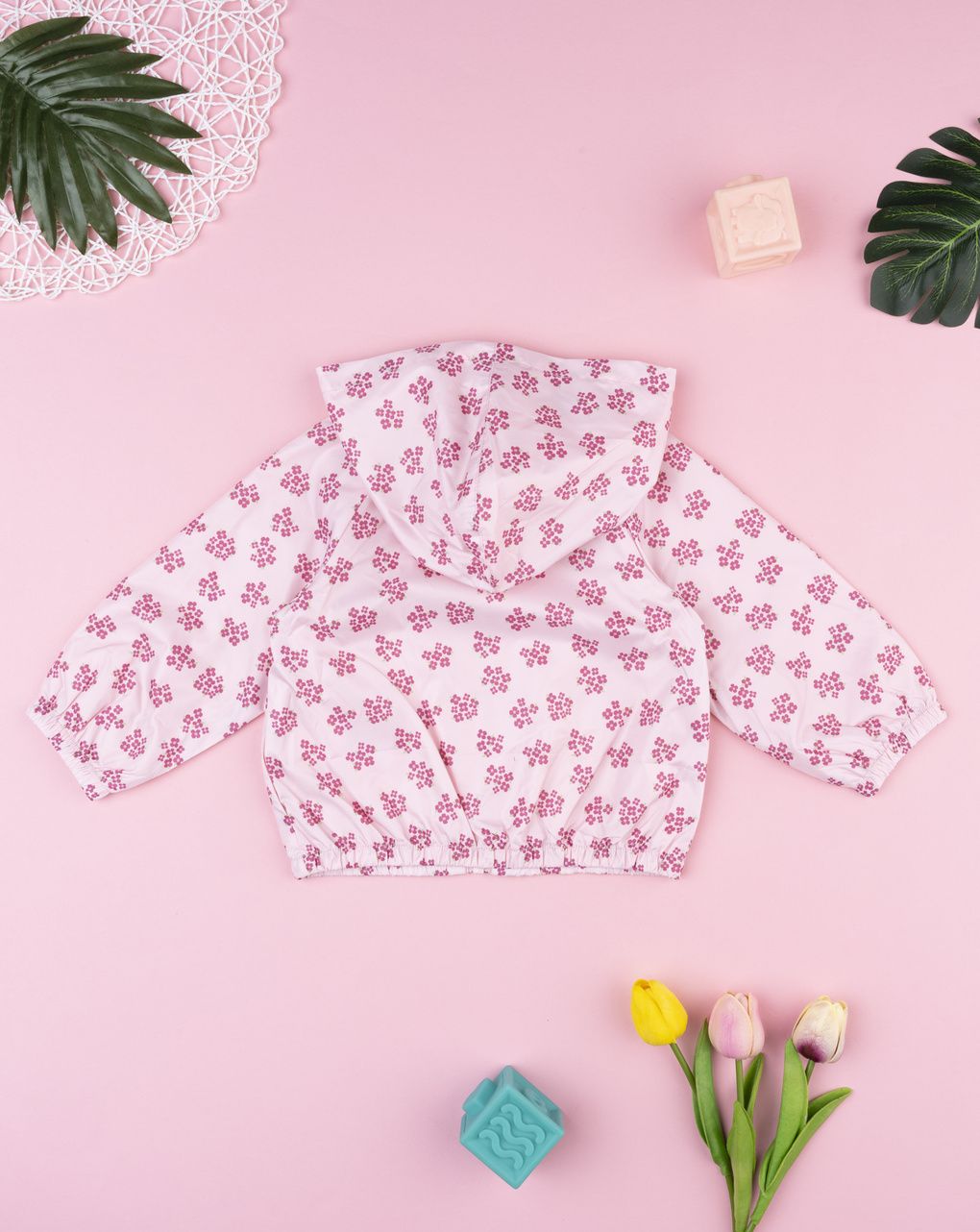βρεφικό μπουφάν αντιανεμικό ροζ φλοράλ για κορίτσι - Prénatal