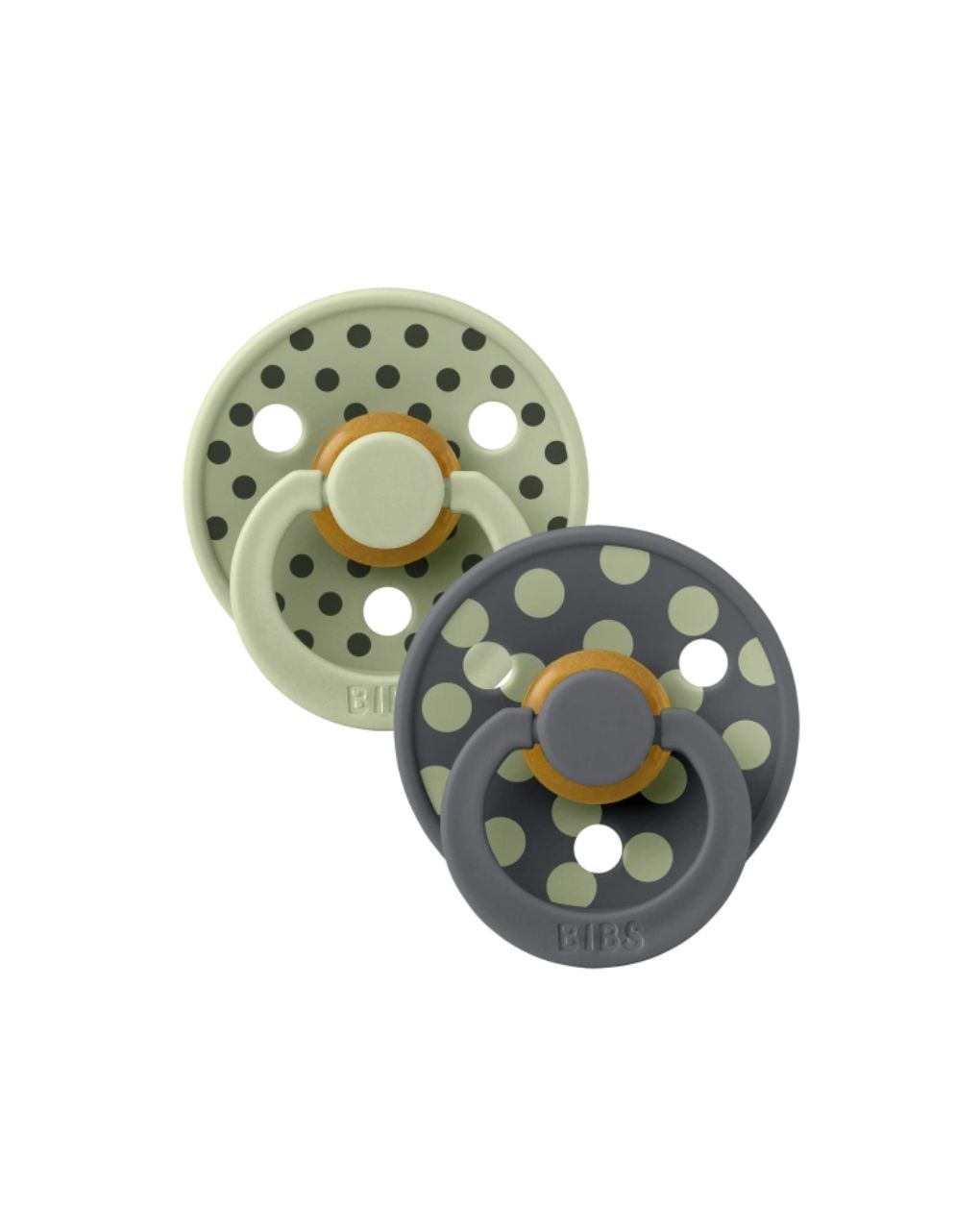 Bibs σετ πιπίλες 2τμχ studio collection latex 6-18m polka dot sage/iron 12034105 - BIBS