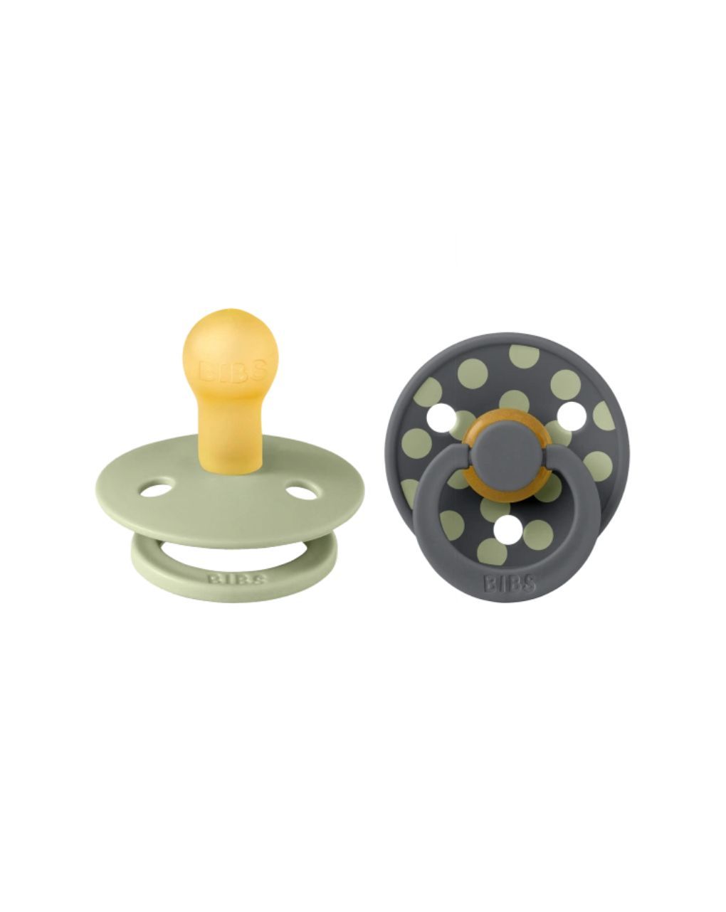 Bibs σετ πιπίλες 2τμχ studio collection latex 6-18m polka dot sage/iron 12034105 - BIBS