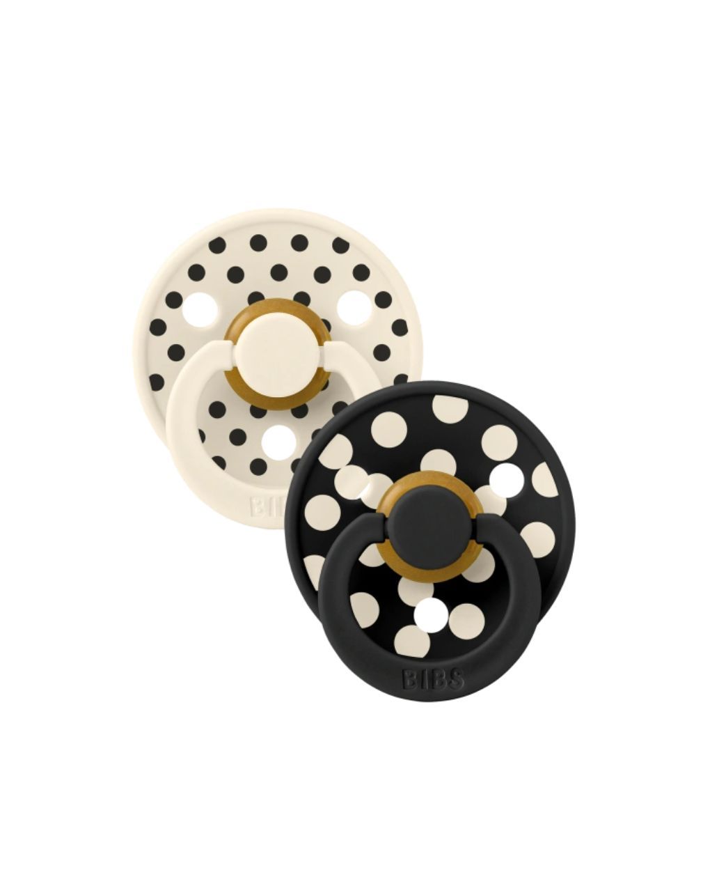 Bibs σετ πιπίλες 2τμχ studio collection latex 0-6m polka dot ivory/black 11034101 - BIBS