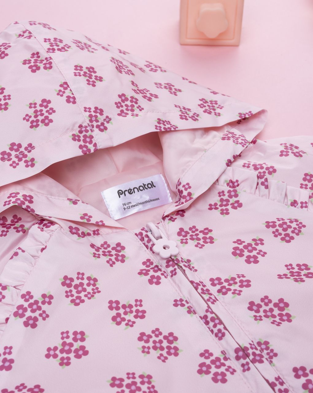 βρεφικό μπουφάν αντιανεμικό ροζ φλοράλ για κορίτσι - Prénatal