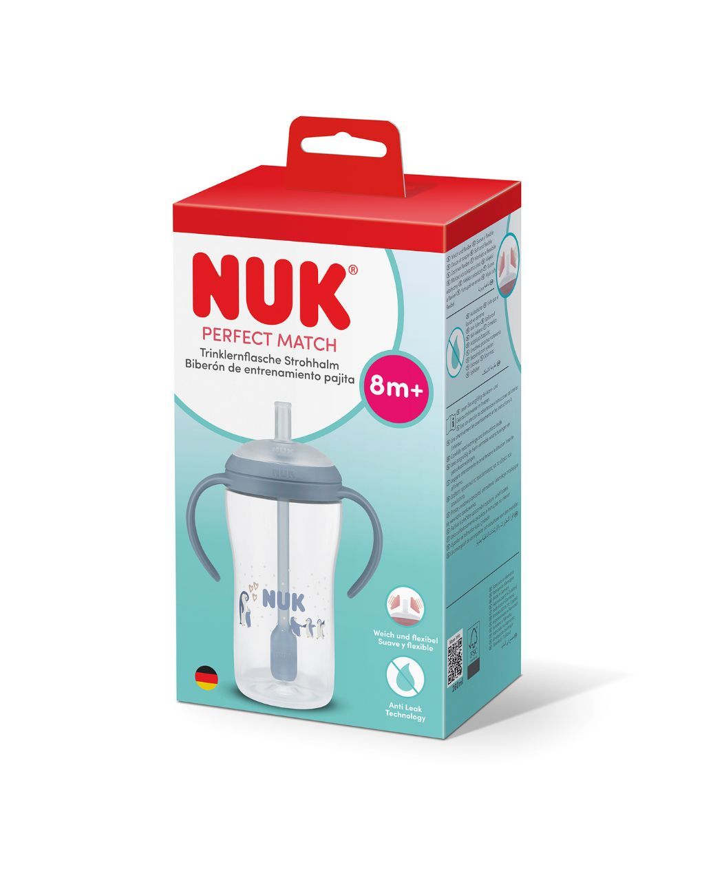 Nuk εκπαιδευτικό ποτηράκι με καλαμάκι perfect match 8m+ 260ml pengiun - Nuk