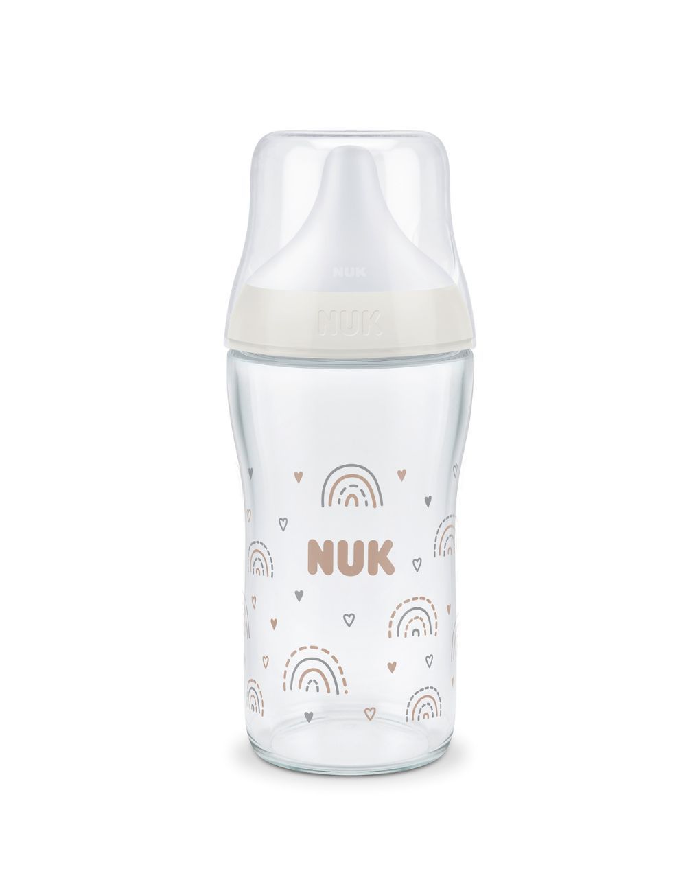 Nuk γυάλινο μπιμπερό με θηλή σιλικόνης perfect match temperature control 3m+ 230ml rainbow - Nuk