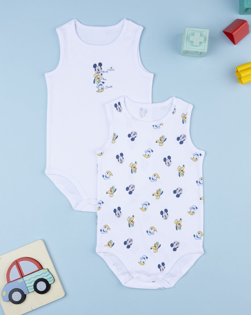 βρεφικά κορμάκια λευκά mickey & friends πακέτο x2 για αγόρι - Prénatal
