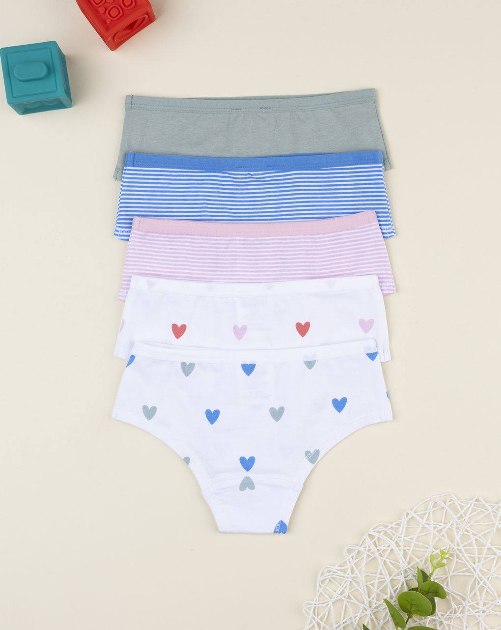 παιδικά σλιπ πακέτο x5 με καρδούλες/ριγέ για κορίτσι - Prénatal