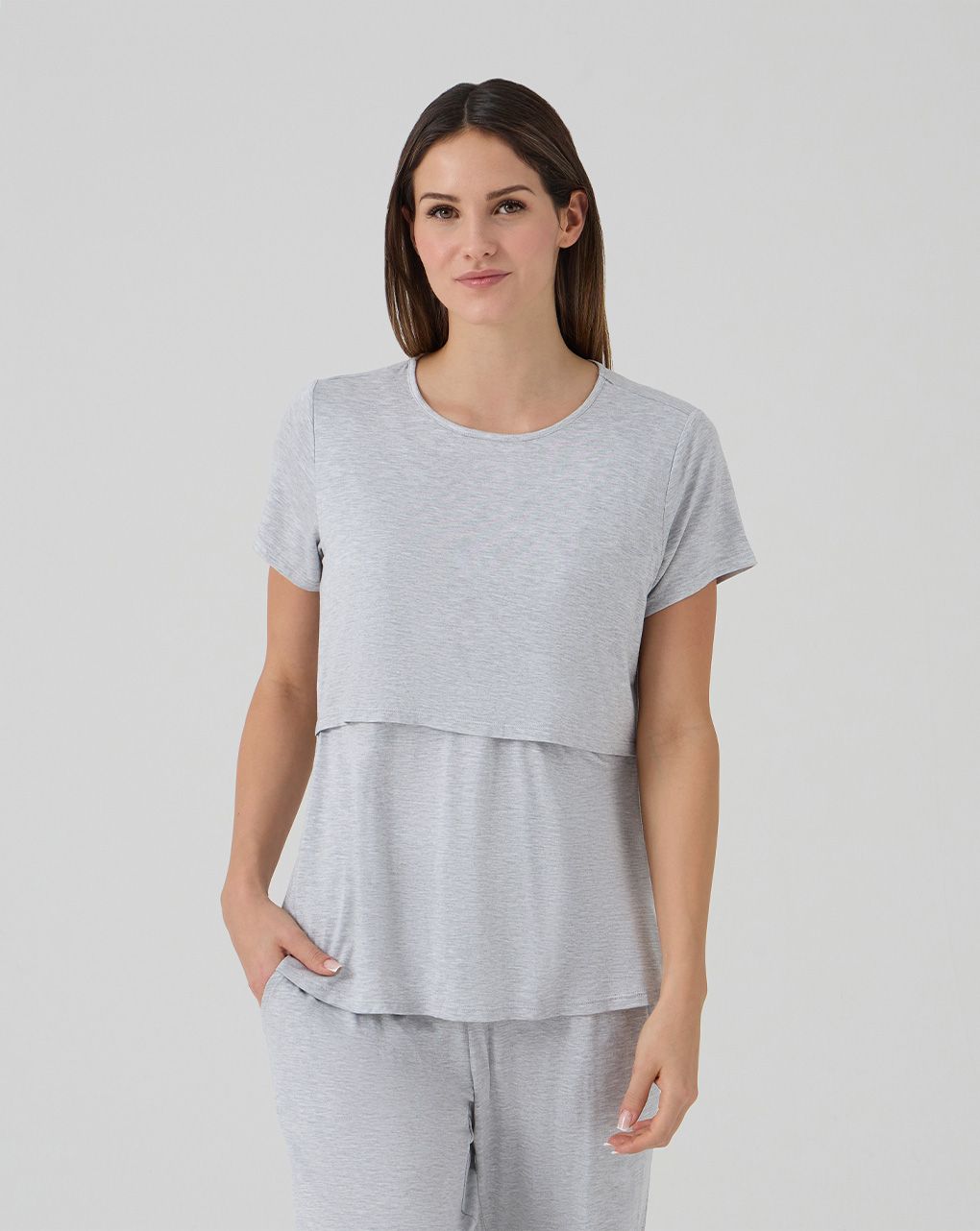 γυναικεία πιτζάμα εγκυμοσύνης/θηλασμού γκρι - Prénatal