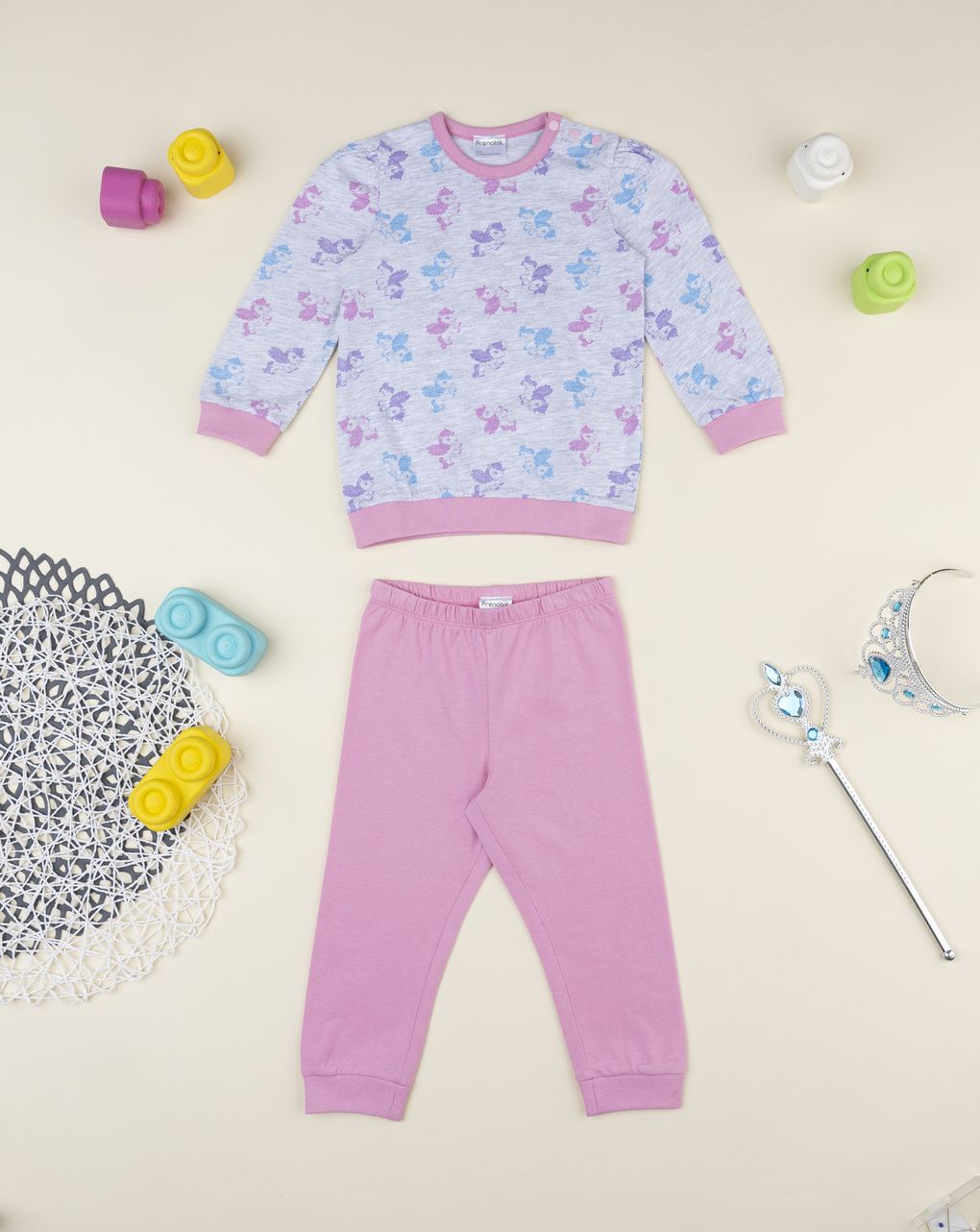 βρεφική πιτζάμα γκρι/ροζ με μονόκερους για κορίτσι