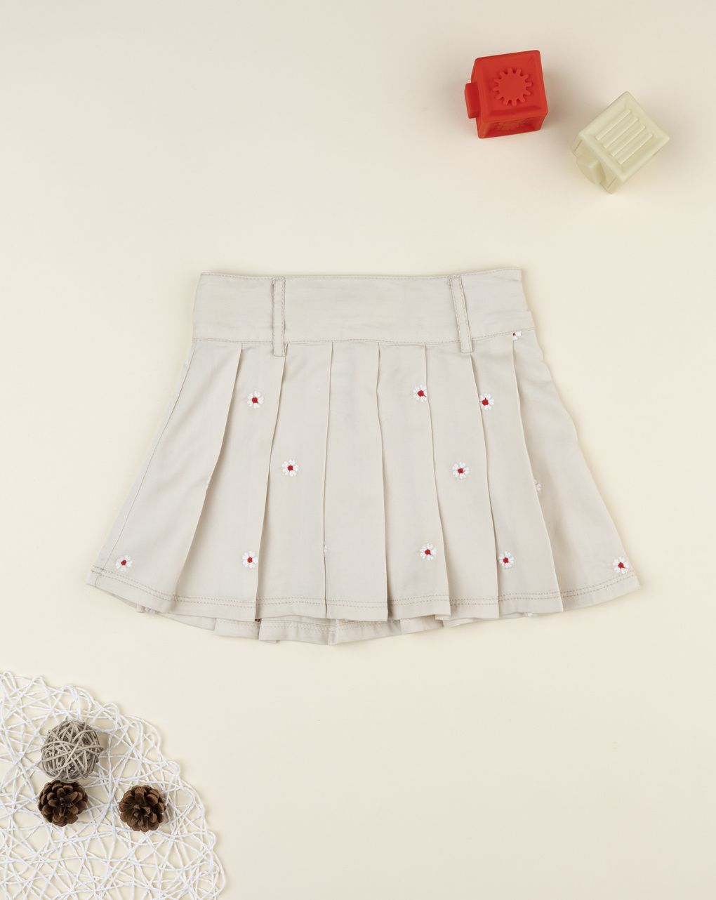 παιδική φούστα μπεζ πλισέ με μαργαρίτες για κορίτσι - Prénatal