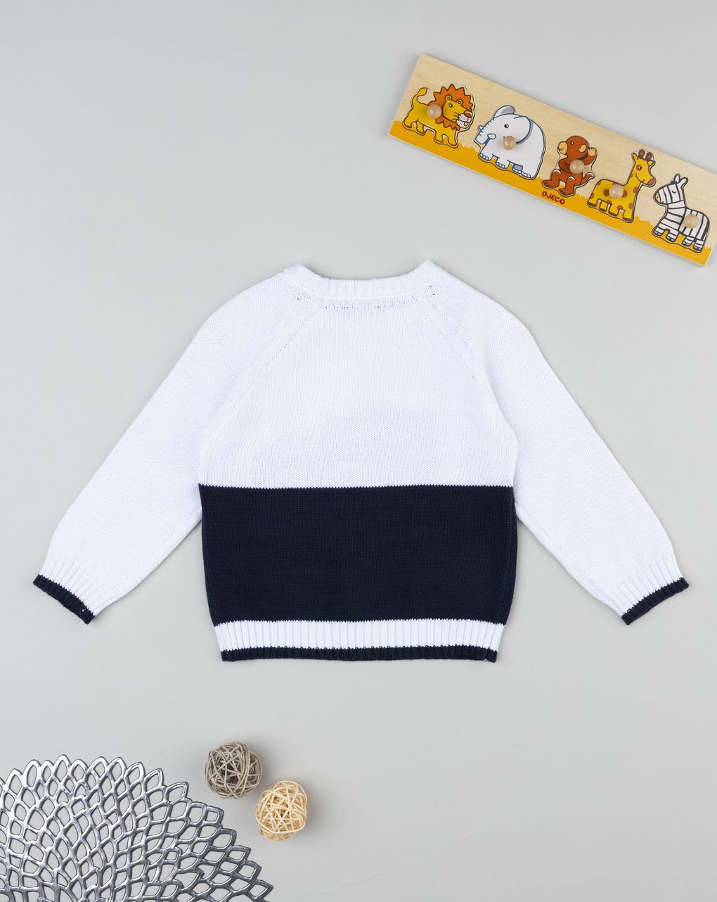 βρεφικό πουλόβερ λευκό/μπλε με τιγράκι για αγόρι - Prénatal