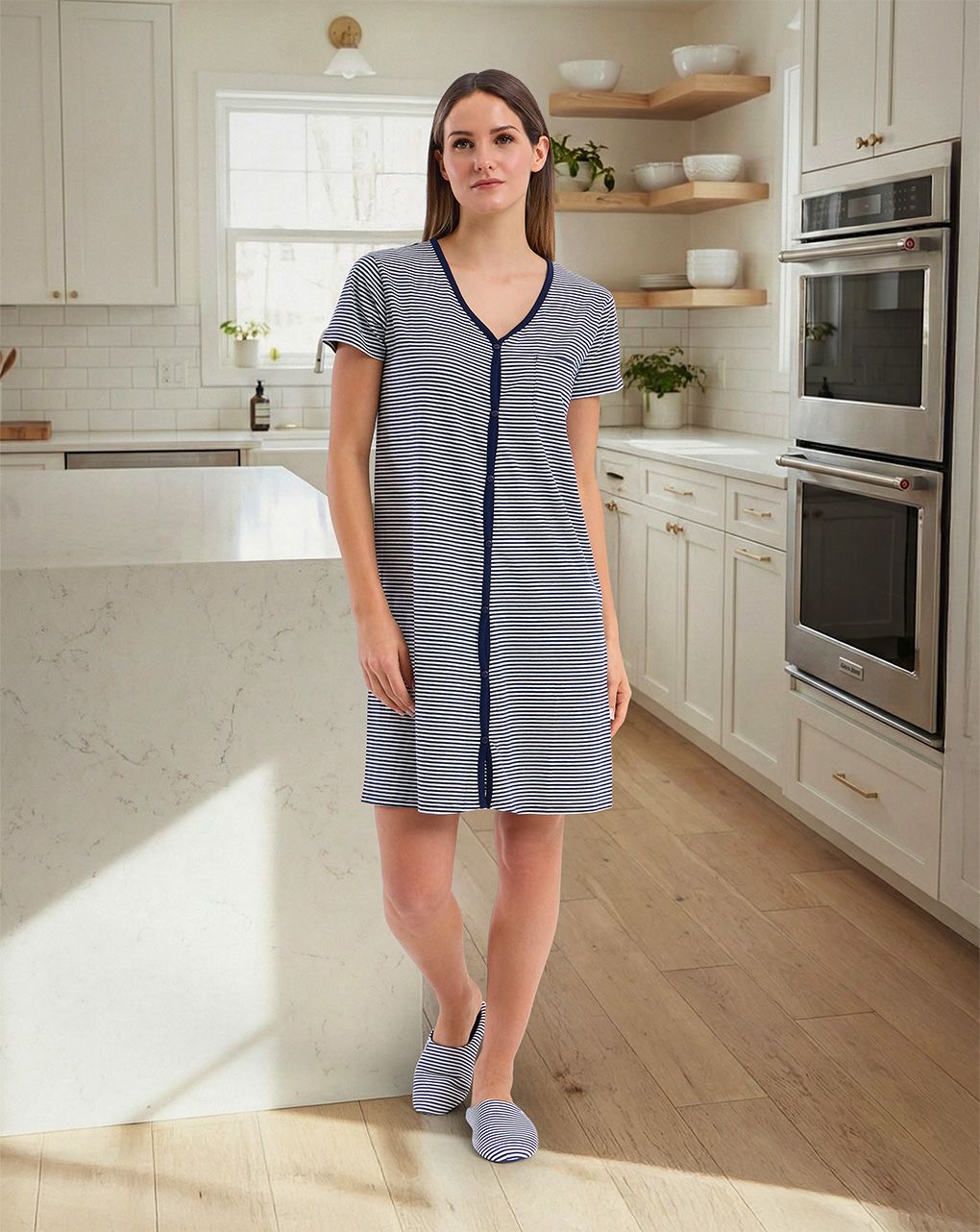 γυναικείες παντόφλες ριγέ μπλε/λευκές - Prénatal