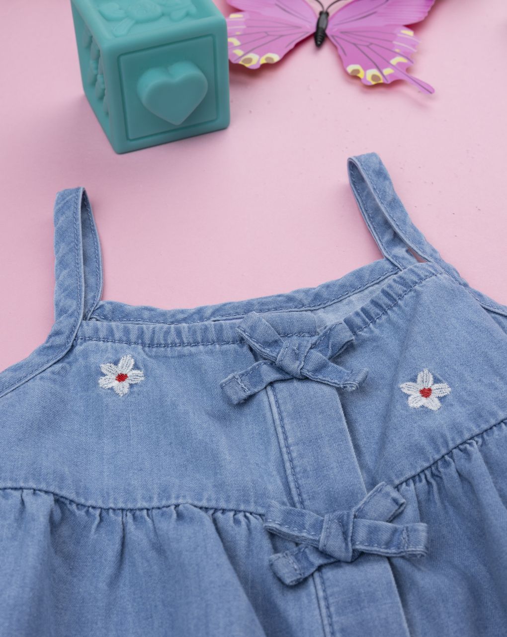 βρεφικό τζιν φόρεμα πλε με μαργαρίτες για κορίτσι - Prénatal