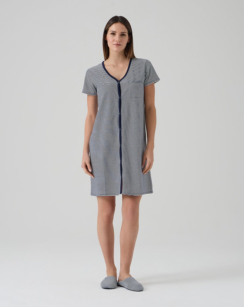 γυναικείο νυχτικό εγκυμοσύνης/θηλασμού ριγέ μπλε/λευκό - Prénatal