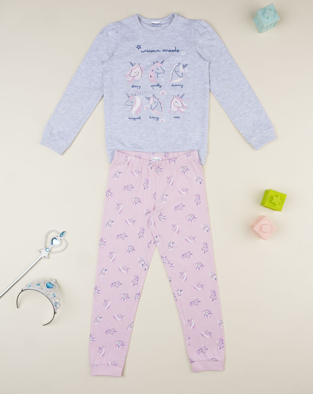 παιδική πιτζάμα γκρι/ροζ με μονόκερους για κορίτσι - Prénatal