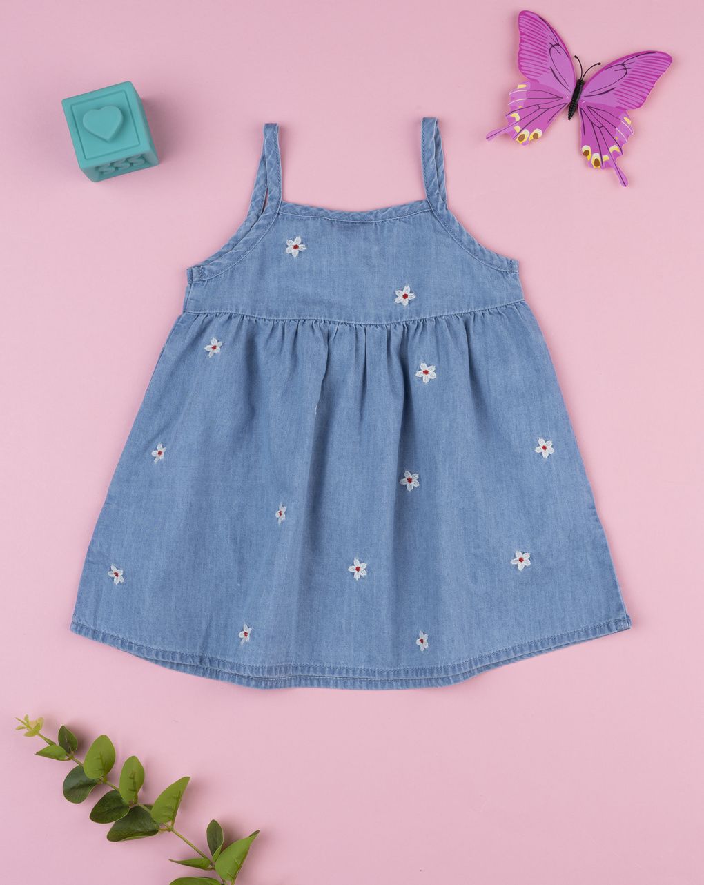 βρεφικό τζιν φόρεμα πλε με μαργαρίτες για κορίτσι - Prénatal