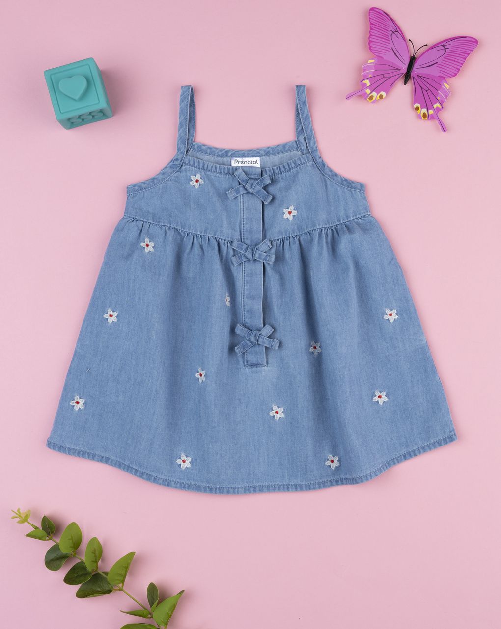 βρεφικό τζιν φόρεμα πλε με μαργαρίτες για κορίτσι
