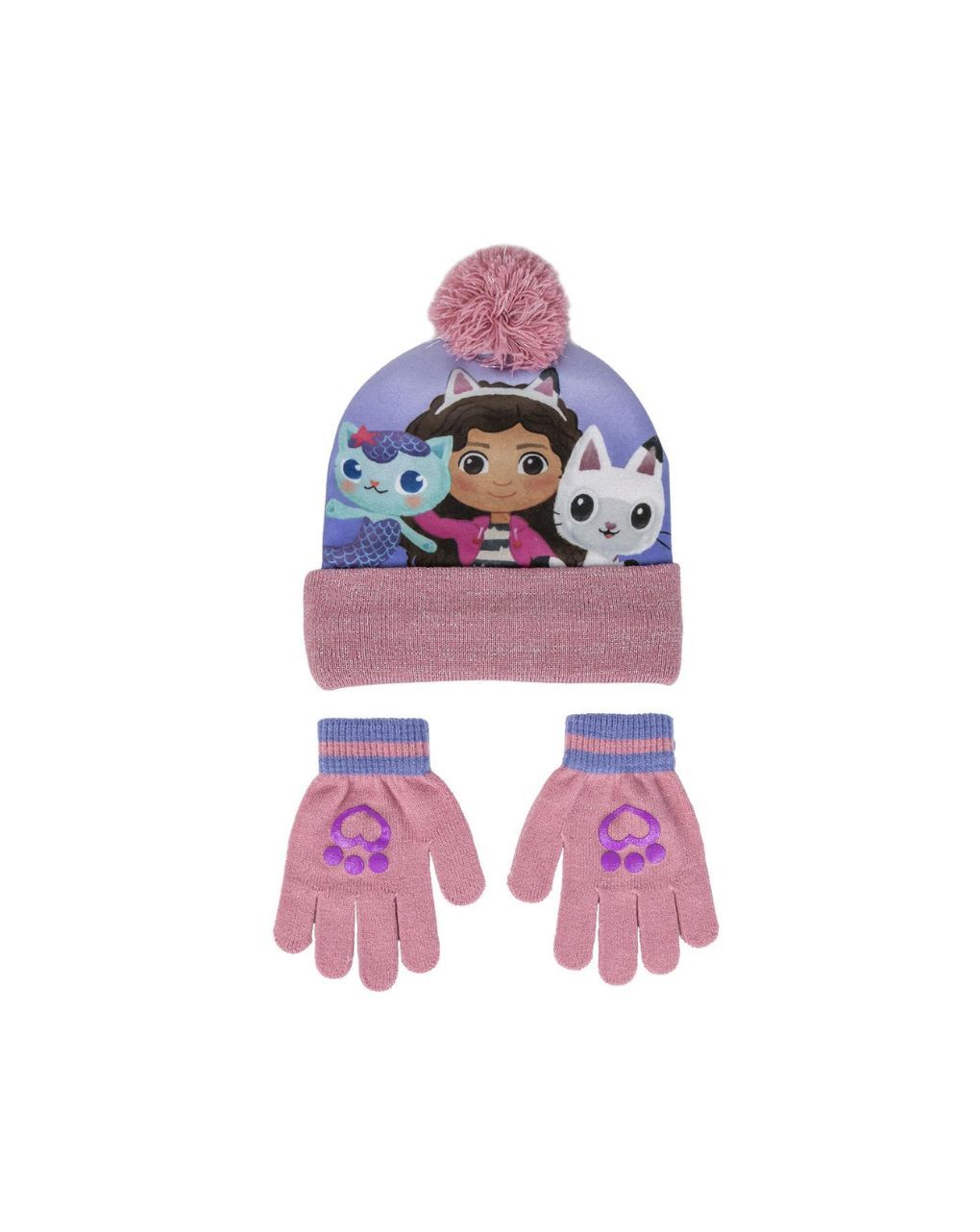 παιδικό χειμερινό σετ σκουφάκι και γάντια gabby's dollhouse για κορίτσι