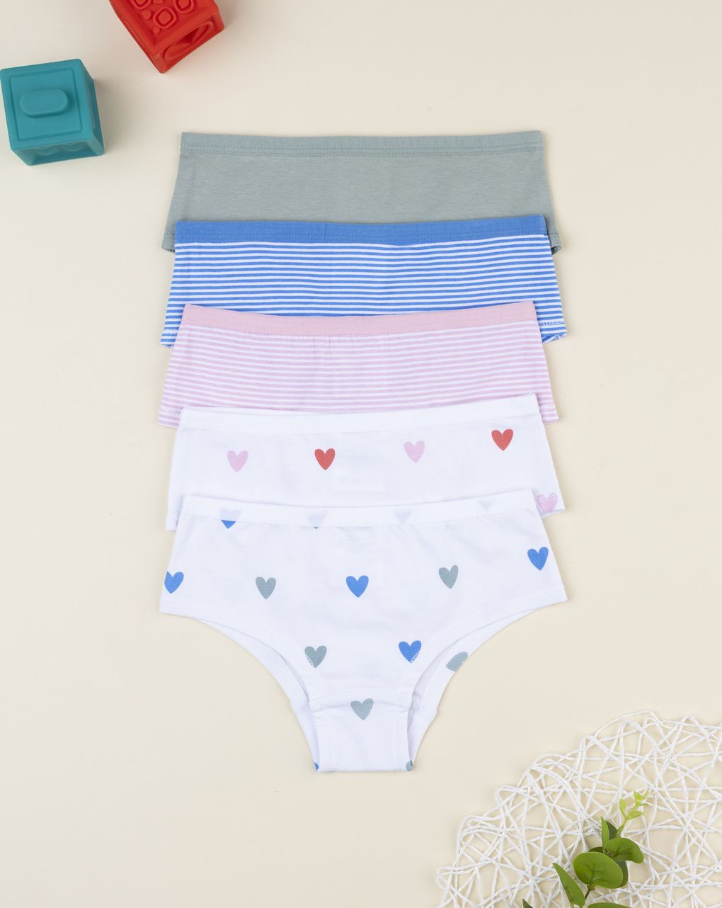 παιδικά σλιπ πακέτο x5 με καρδούλες/ριγέ για κορίτσι
