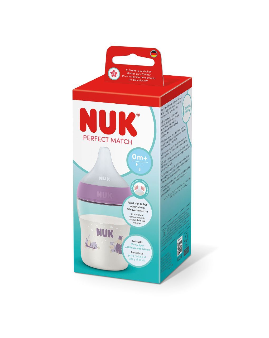 Nuk πλαστικό μπιμπερό με θηλή σιλικόνης perfect match temperature control 0m+ 150ml hippo - Nuk
