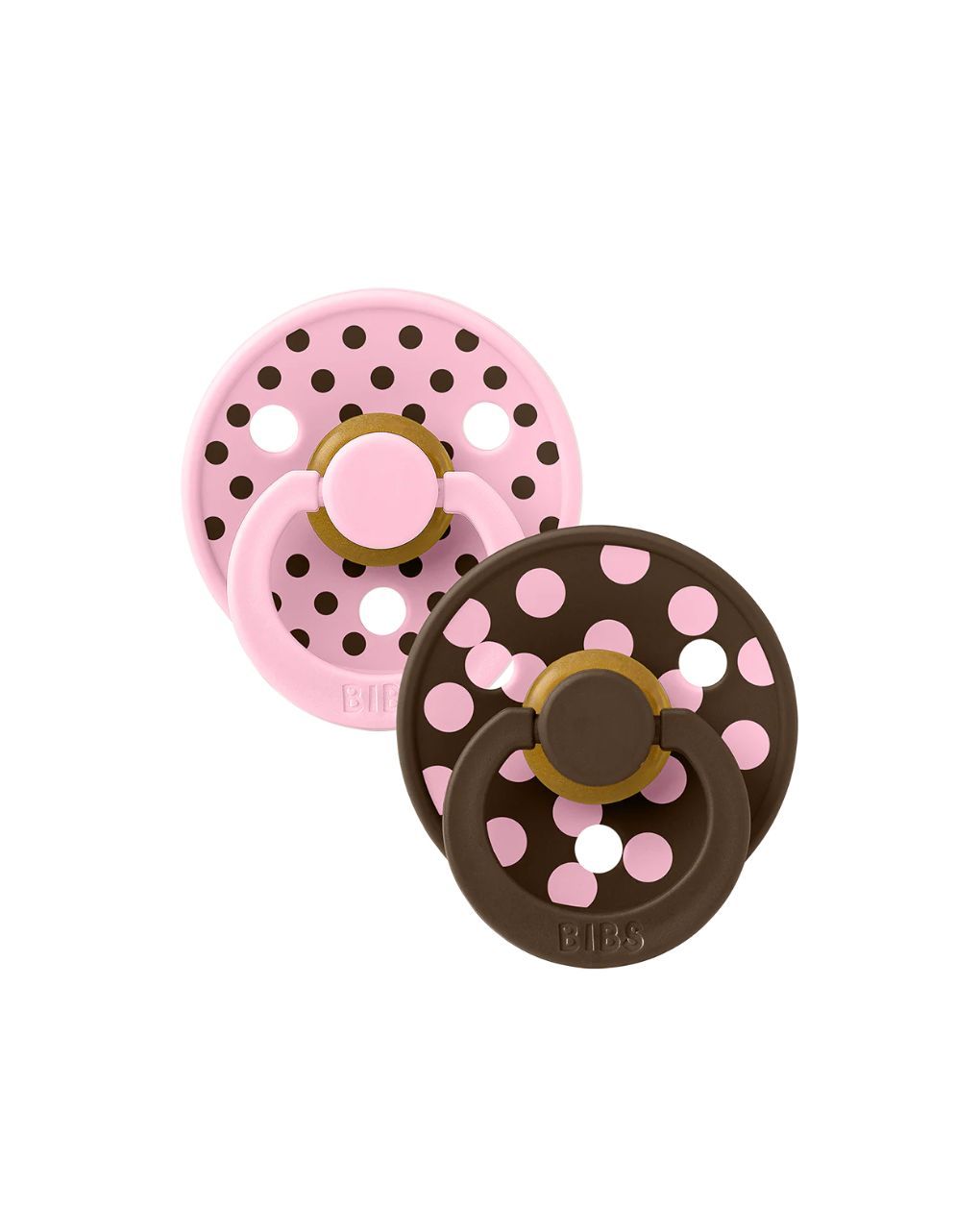 Bibs σετ πιπίλες 2τμχ studio collection latex 6-18m polka dot mocha/baby pink 12034102 - BIBS