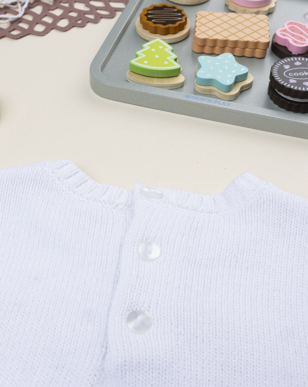 βρεφικό πουλόβερ λευκό με αρκουδάκι για κορίτσι - Prénatal