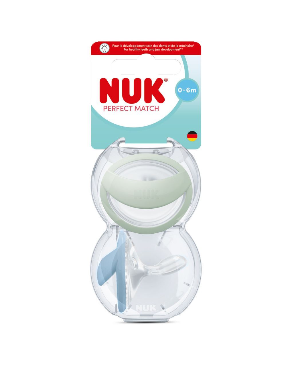Nuk πιπίλες σιλικόνης 2τμχ perfect match air με θήκη 0-6m green/blue - Nuk