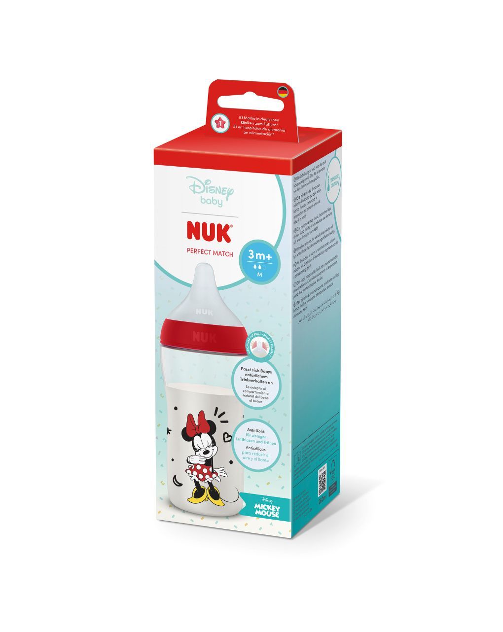 Nuk πλαστικό μπιμπερό με θηλή σιλικόνης perfect match temperature control 3m+ 260ml minnie - Nuk