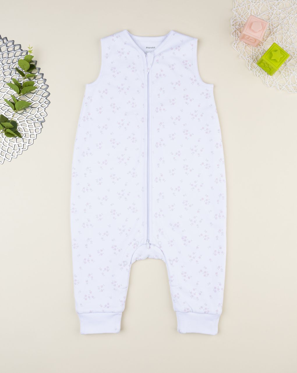 βρεφικός υπνόσακος λευκός με λουλούδια 1,5 tog