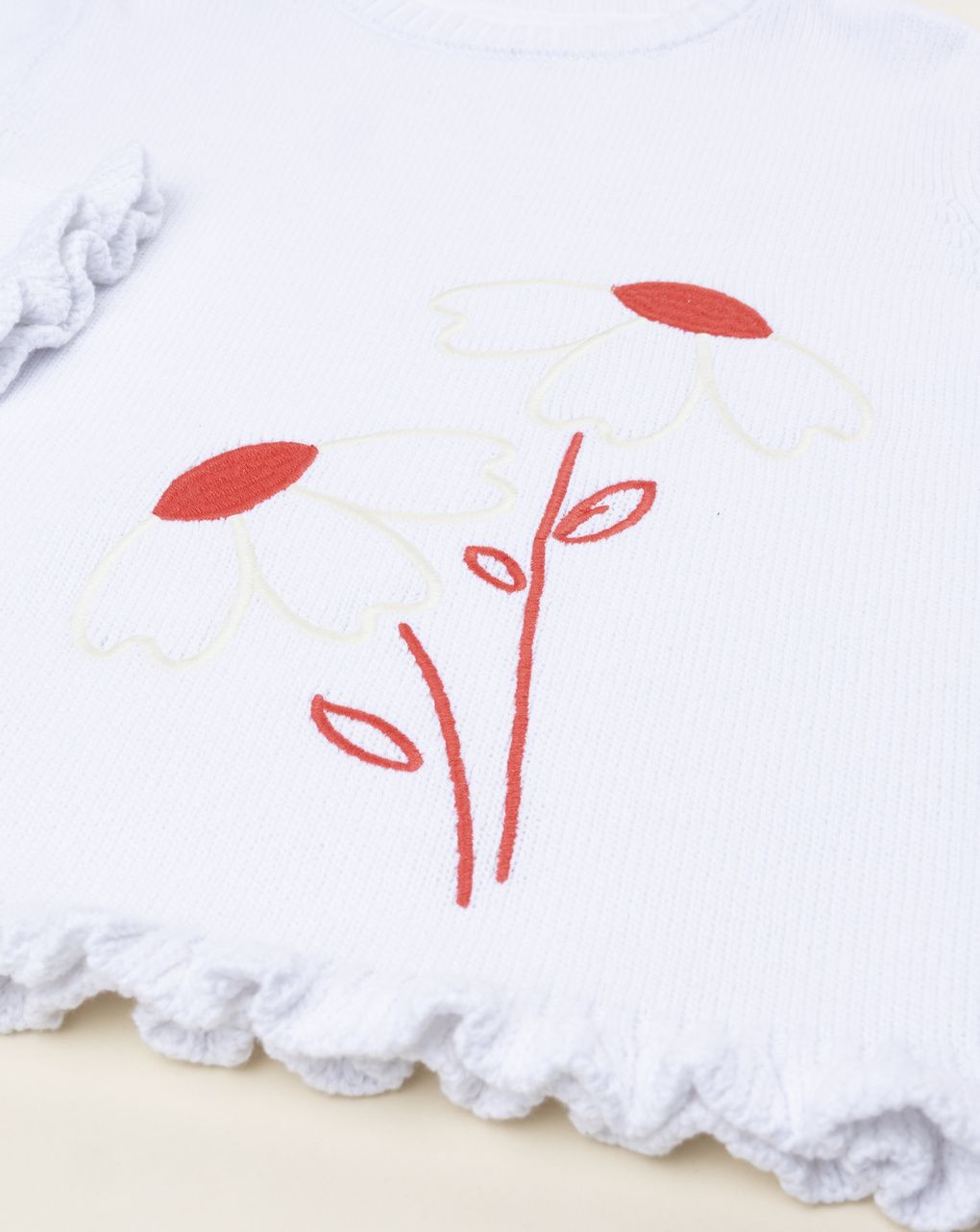 παιδική μπλούζα πλεκτή λευκή με μαργαρίτες για κορίτσι - Prénatal