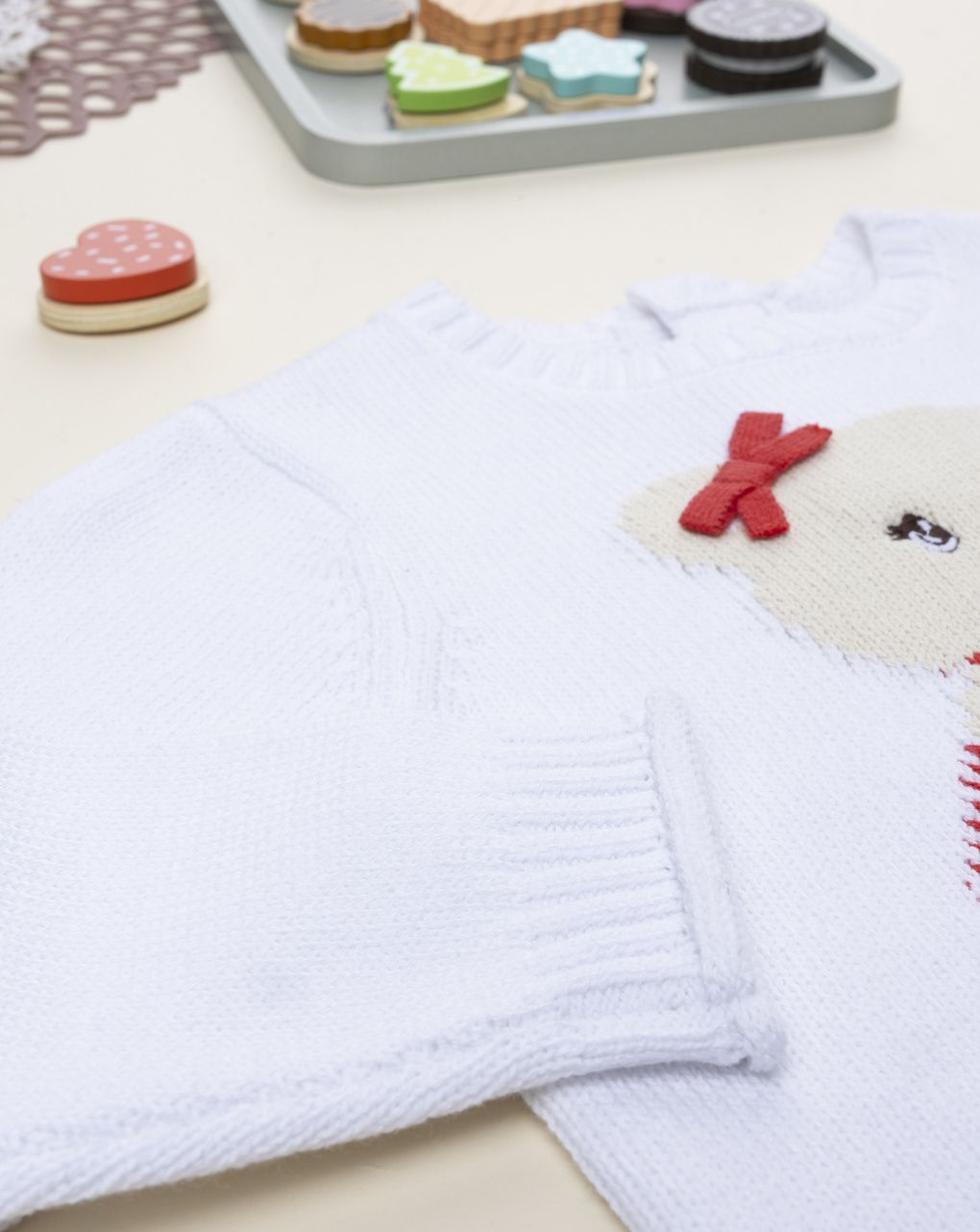 βρεφικό πουλόβερ λευκό με αρκουδάκι για κορίτσι - Prénatal