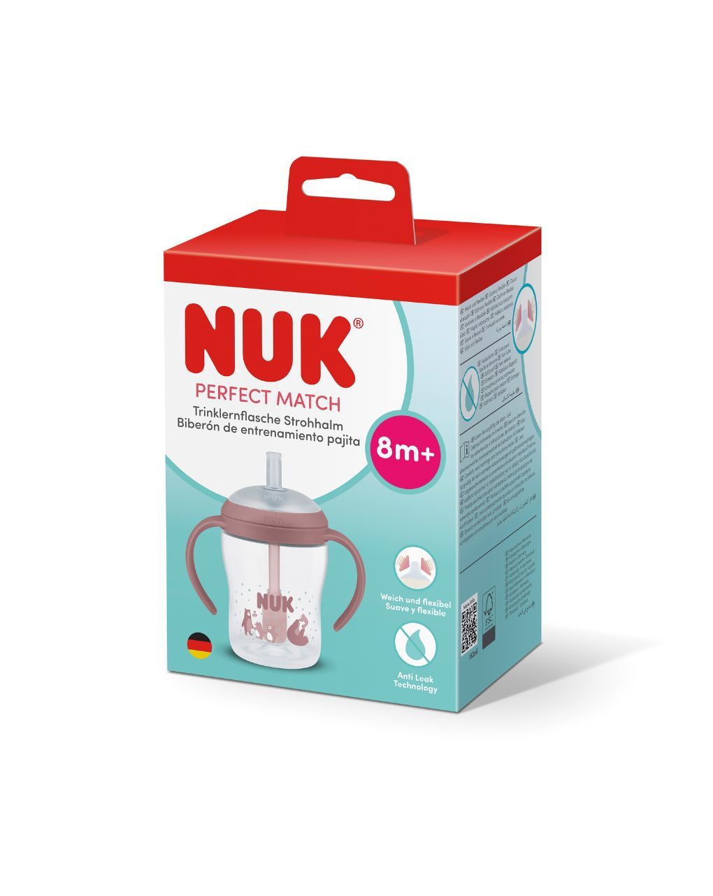 Nuk εκπαιδευτικό ποτηράκι με καλαμάκι perfect match 8m+ 150ml bear - Nuk