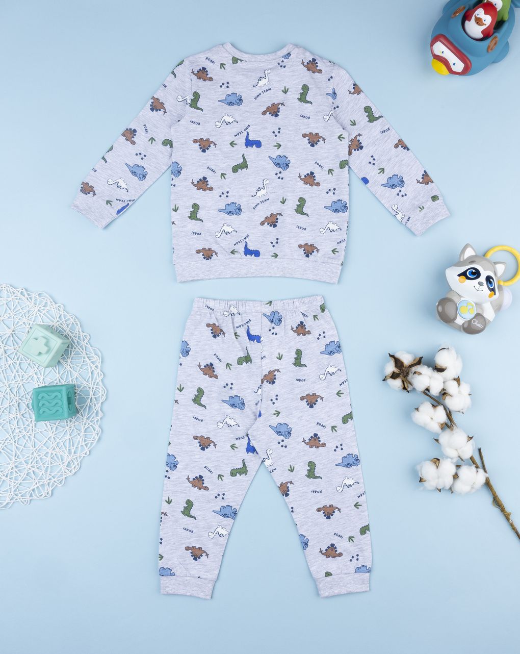 βρεφική πιτζάμα γκρι με δεινόσαυρους για αγόρι - Prénatal