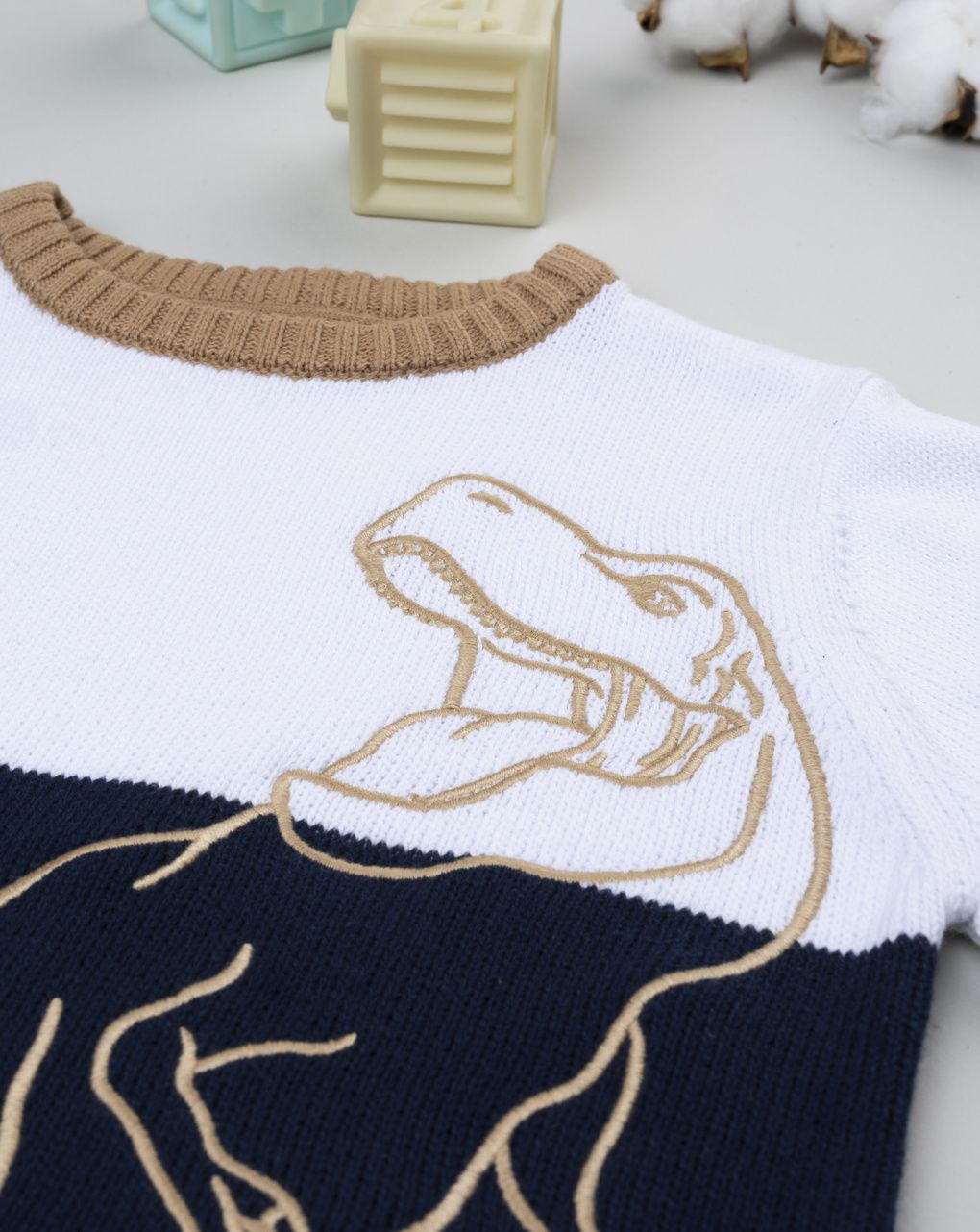 παιδικό πουλόβερ λευκό/μπλε dino για αγόρι - Prénatal