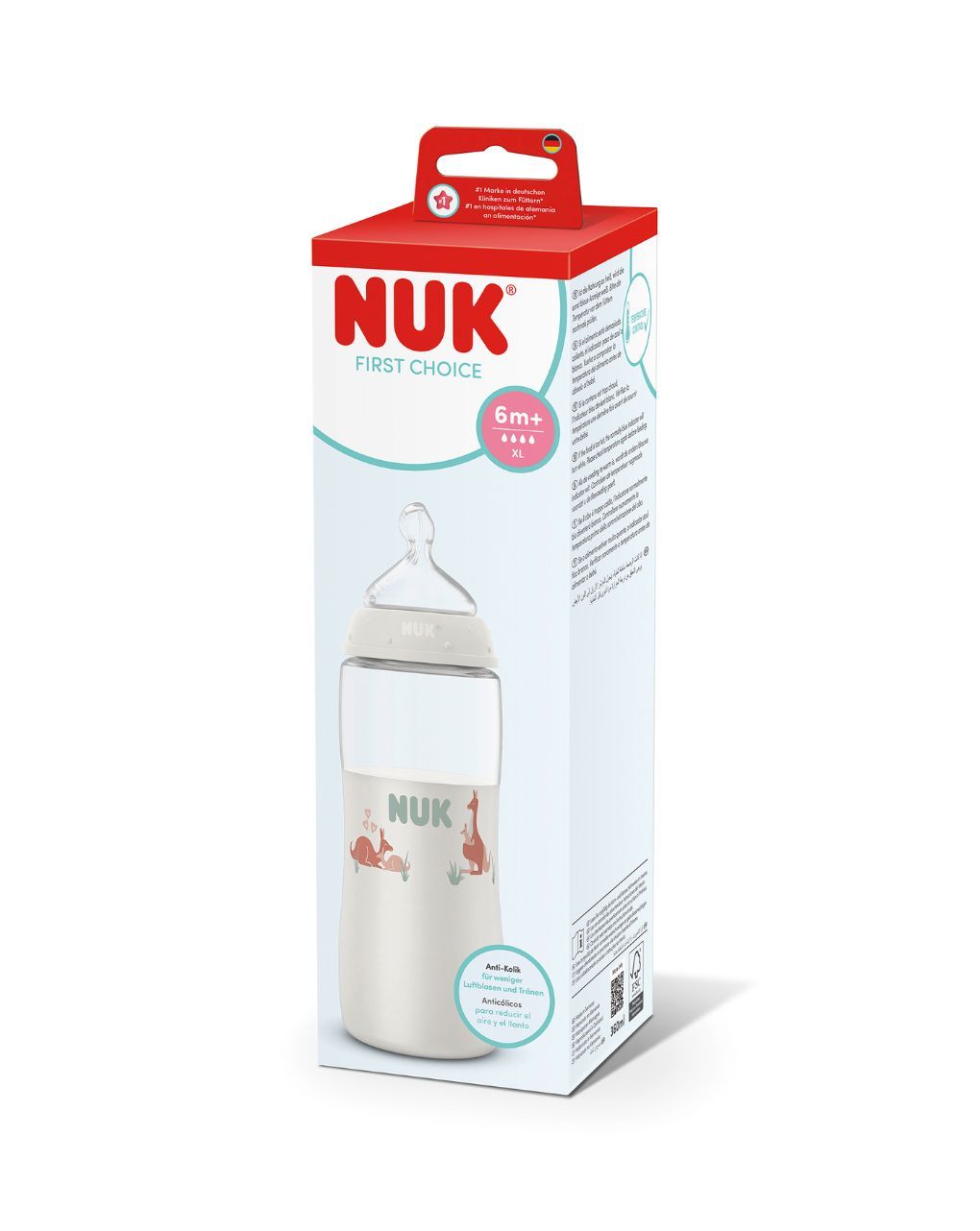 Nuk πλαστικό μπιμπερό με θηλή σιλικόνης first choice temperature control 6-18m 360ml kangaroo - Nuk