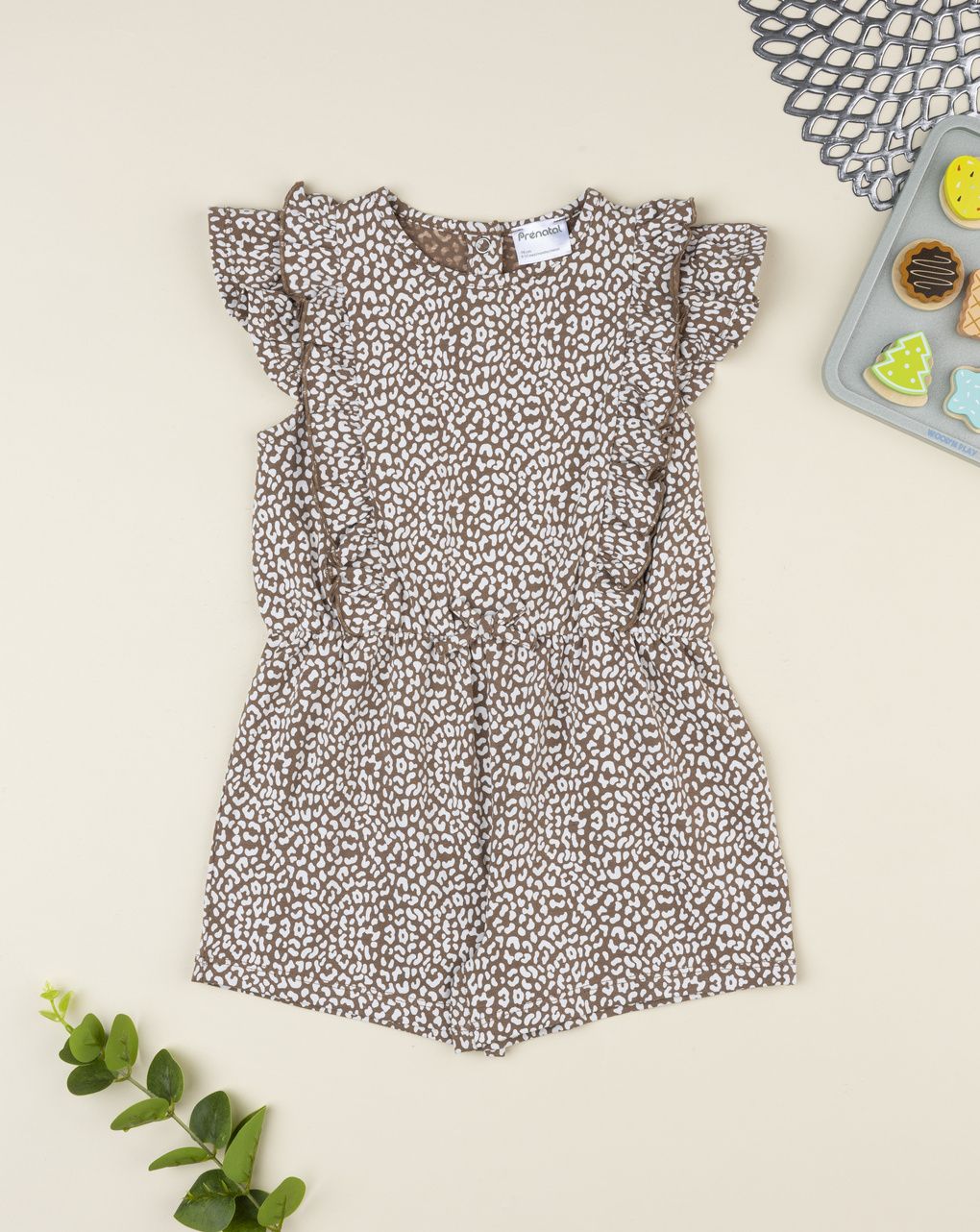 βρεφική ολόσωμη φόρμα καφέ animal print για κορίτσι