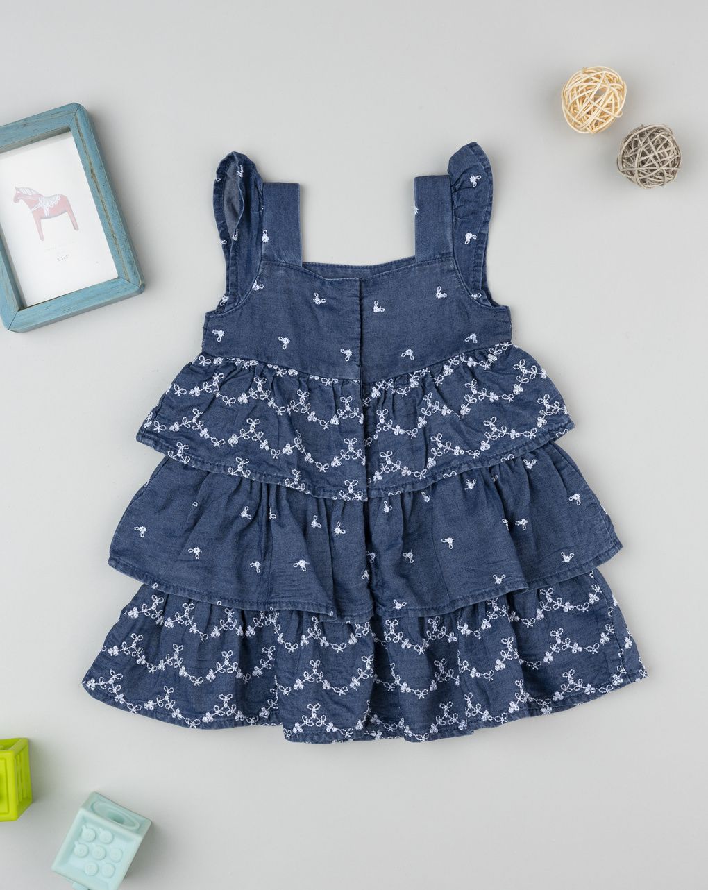 βρεφικό τζιν φόρεμα μπλε με λουλούδια για κορίτσι - Prénatal