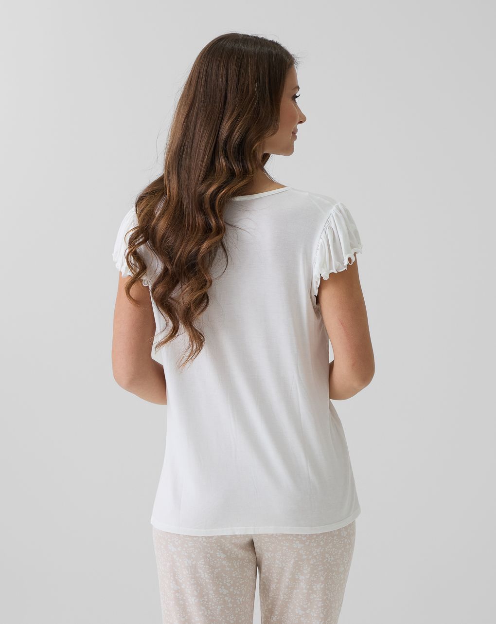 γυναικεία πιτζάμα εγκυμοσύνης/θηλασμού λευκή/μπεζ φλοράλ - Prénatal