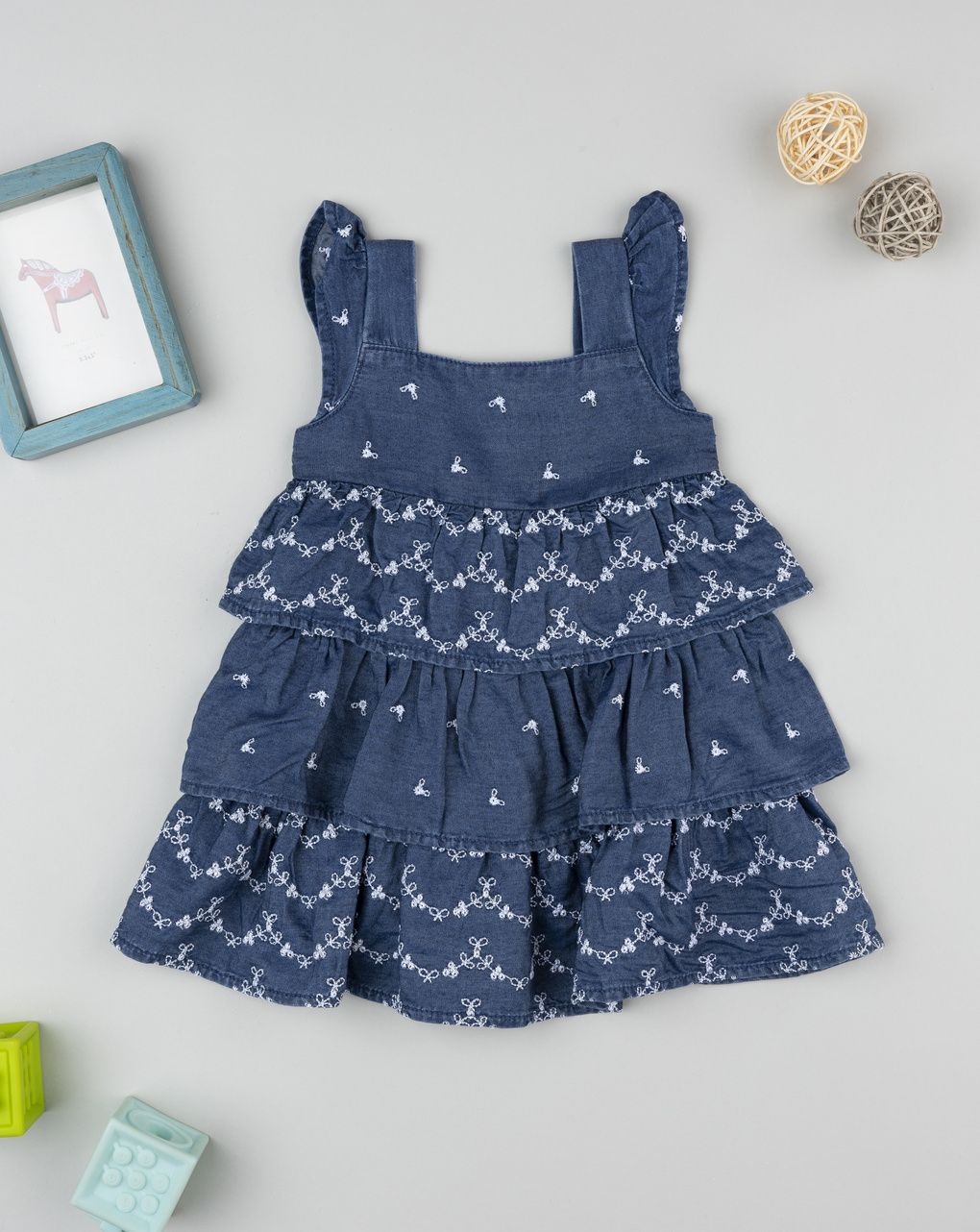 βρεφικό τζιν φόρεμα μπλε με λουλούδια για κορίτσι