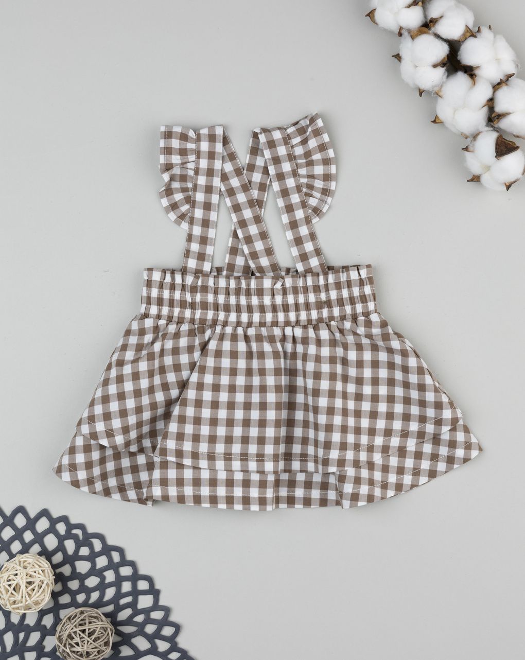 βρεφική σαλοπέτα φόρεμα καρό vichy καφέ για κορίτσι - Prénatal