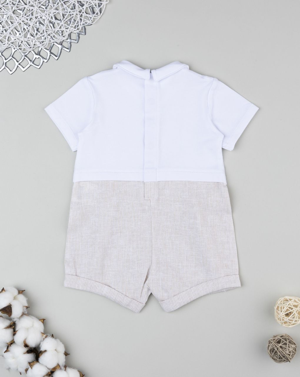 βρεφικό φορμάκι λευκό ριγέ teddy για αγόρι - Prénatal