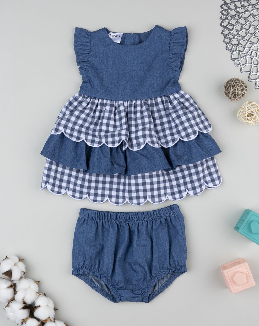 βρεφικό φόρεμα καρό vichy/denim για κορίτσι