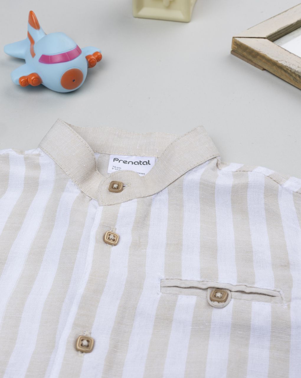 βρεφικό πουκάμισο λινό ριγέ μπεζ/λευκό για αγόρι - Prénatal