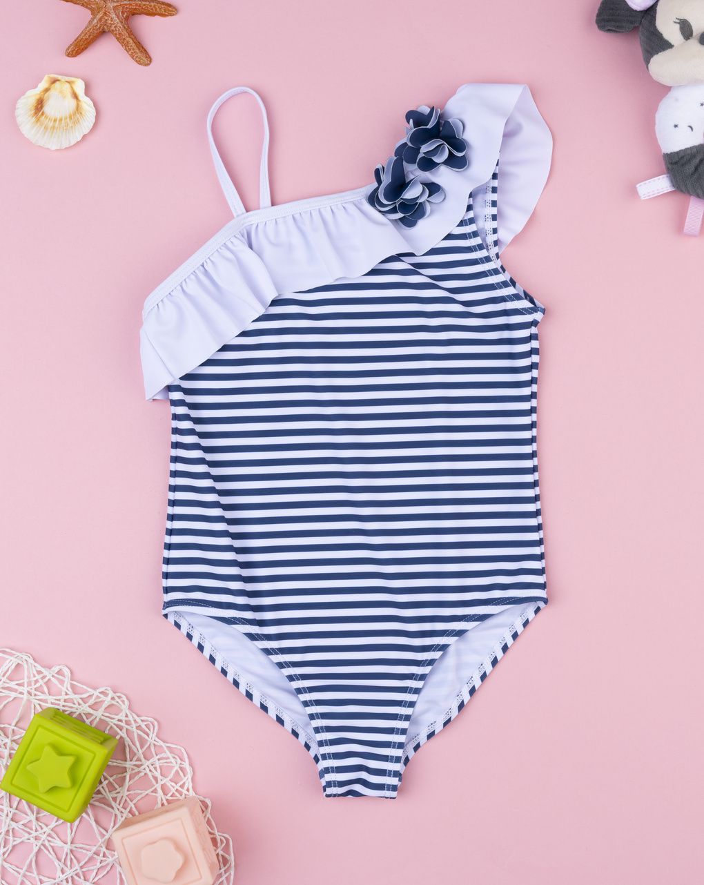 παιδικό ολόσωμο μαγιό ριγέ μπλε/λευκό για κορίτσι