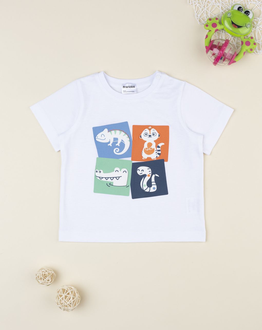 βρεφικό t-shirt λευκό με ζωάκια για αγόρι