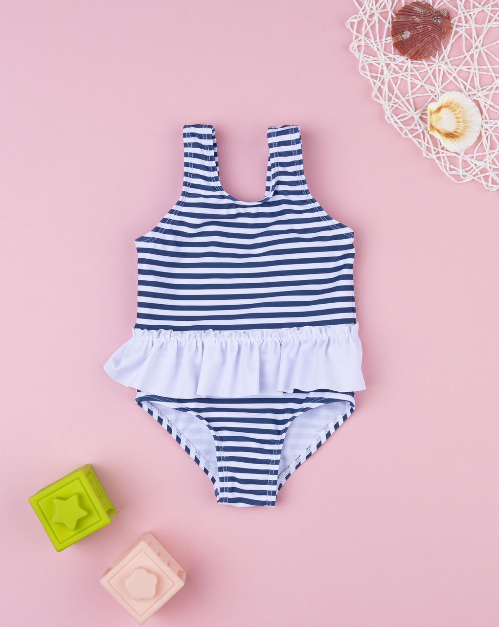 βρεφικό ολόσωμο μαγιό ριγέ μπλε/λευκό για κορίτσι - Prénatal