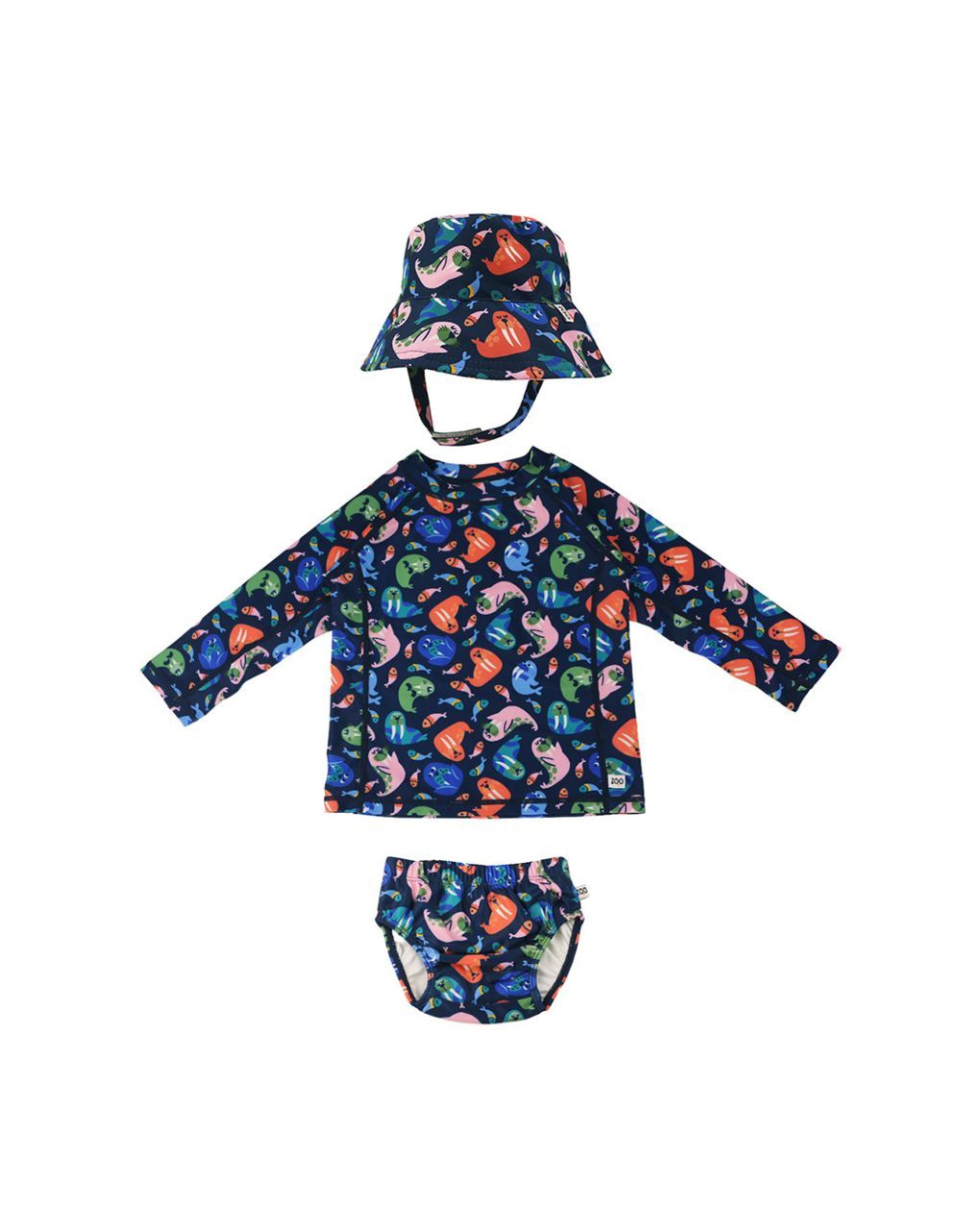 Zoocchini σετ uv μαγιό πάνα, bucket καπέλο και μπλούζα walrus zoo16022