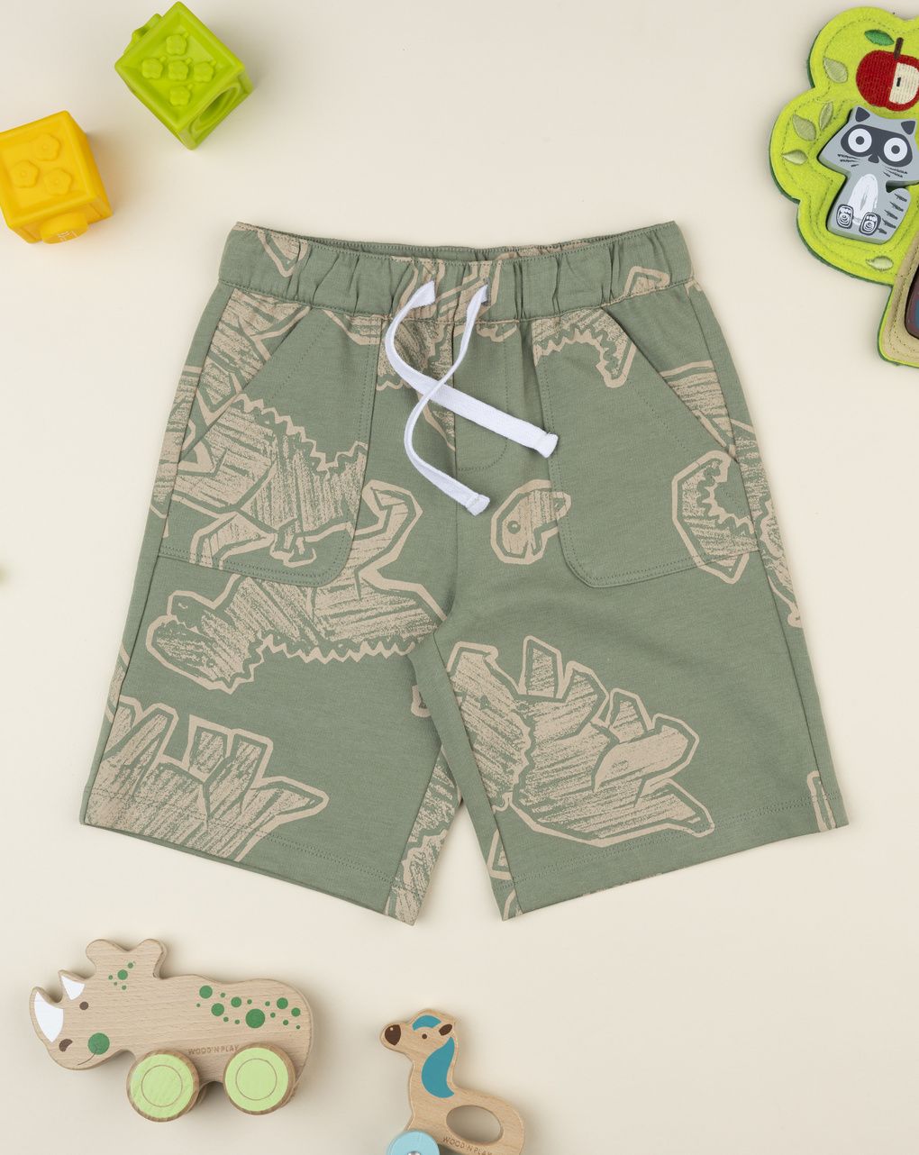 παιδικό σορτσάκι λαδί με δεινόσαυρους για αγόρι