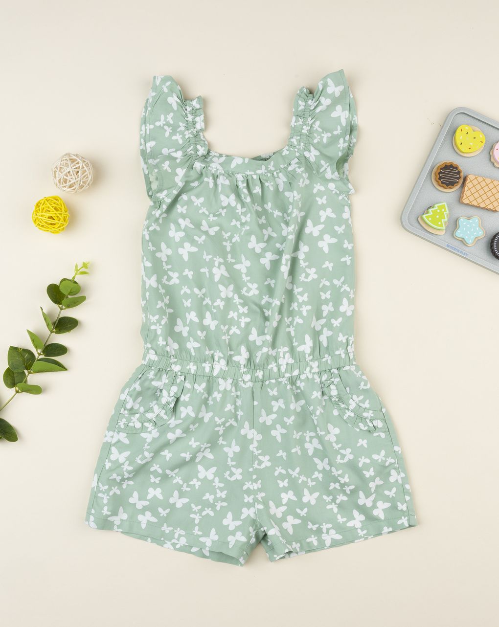 παιδική ολόσωμη φόρμα λαδί με πεταλούδες για κορίτσι