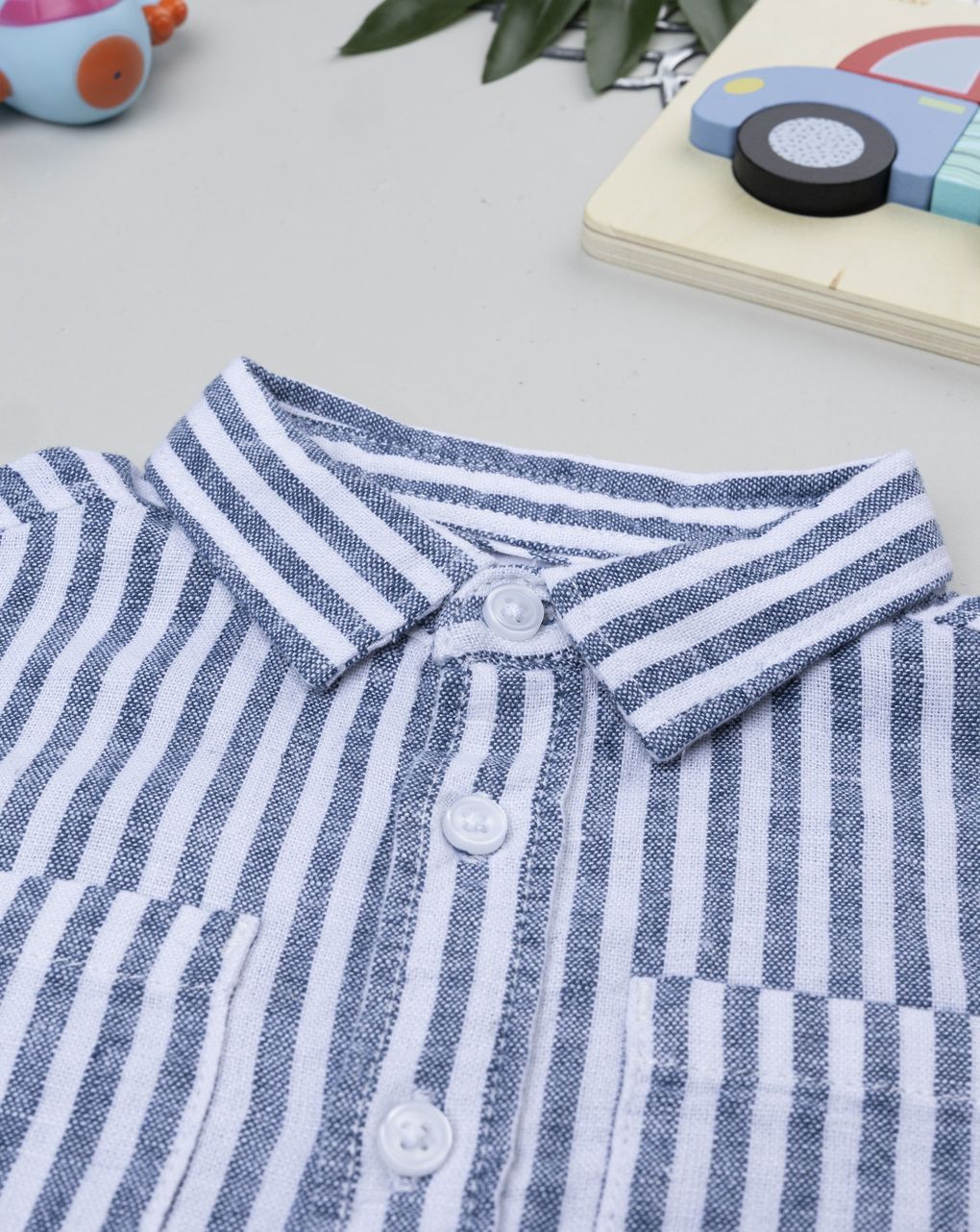 βρεφικό πουκάμισο λευκό/μπλε λινό για αγόρι - Prénatal