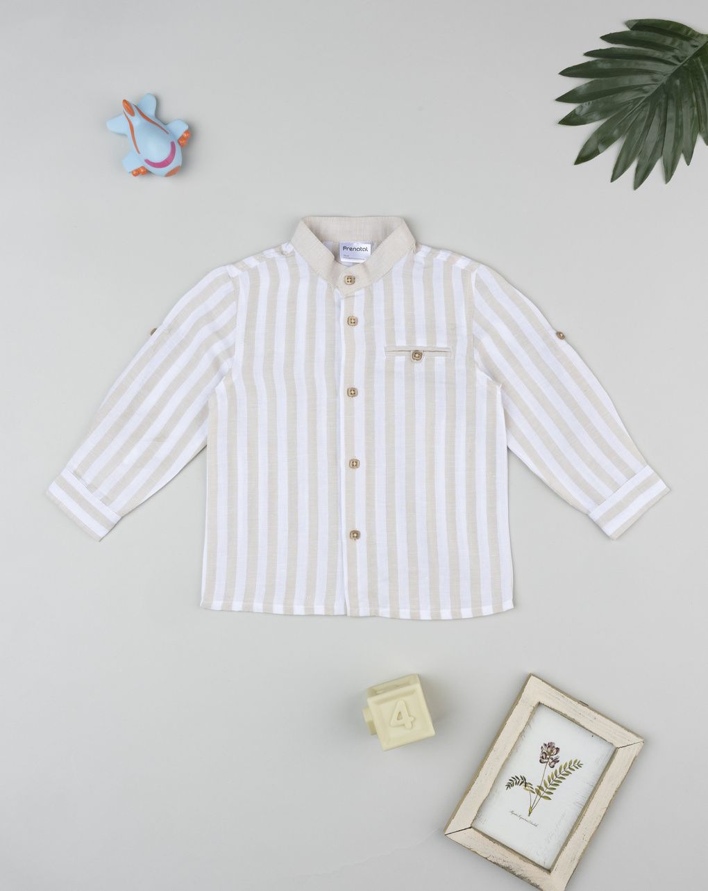 βρεφικό πουκάμισο λινό ριγέ μπεζ/λευκό για αγόρι