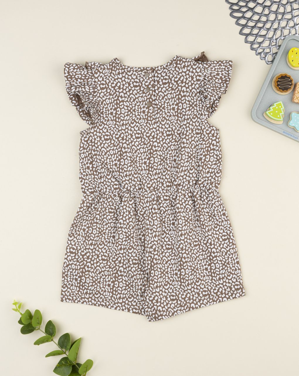 βρεφική ολόσωμη φόρμα καφέ animal print για κορίτσι - Prénatal